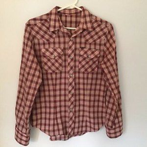 Vintage Pearl Snap Shirt Rodeo Wear Western Red Plaid Stir-ups Excellent